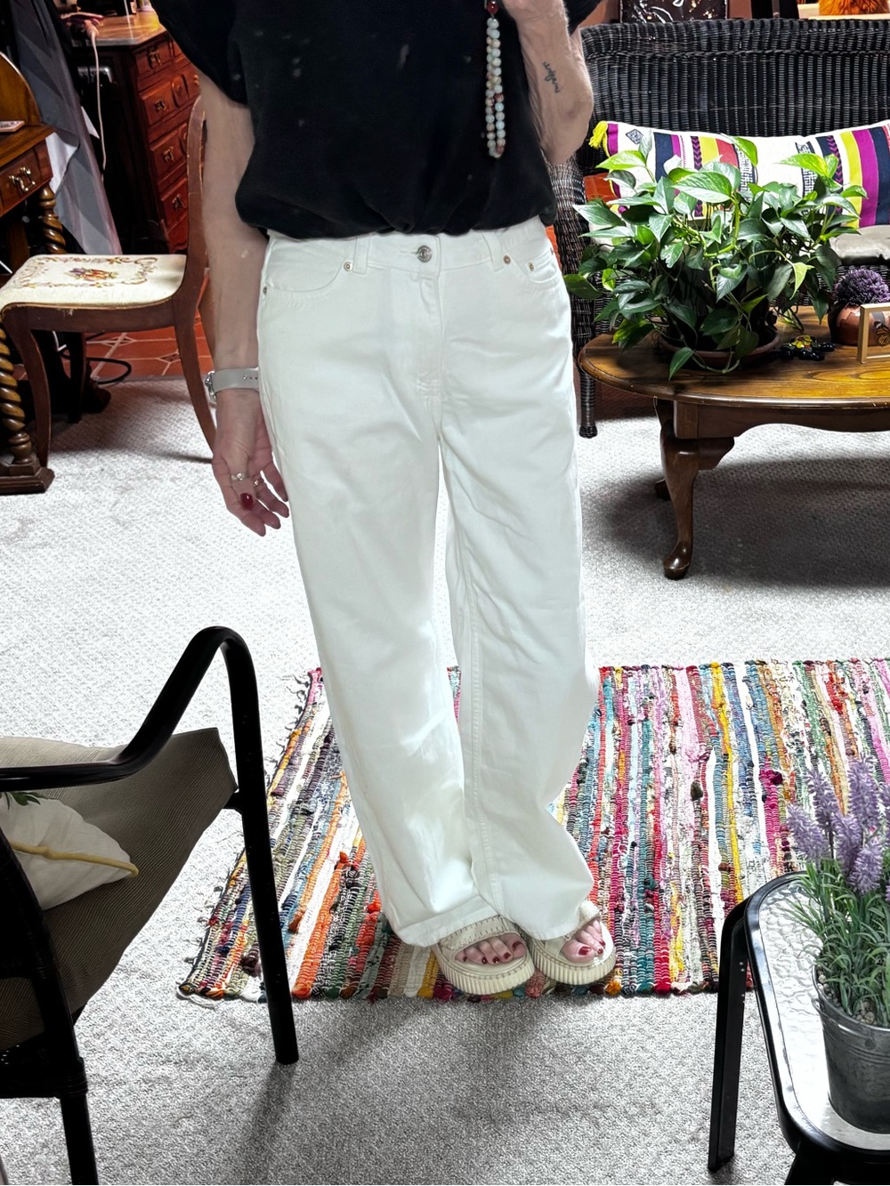 H&M White High-Rise Wide-Leg Jeans